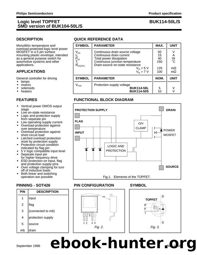 Logic level TOPFET SMD version of BUK104-50LS by Philips Semiconductors