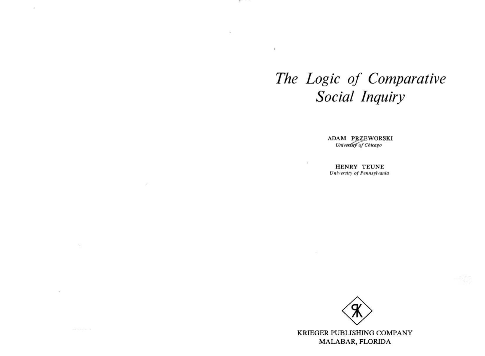 Logic of Comparative Social Inquiry by Adam Przeworski