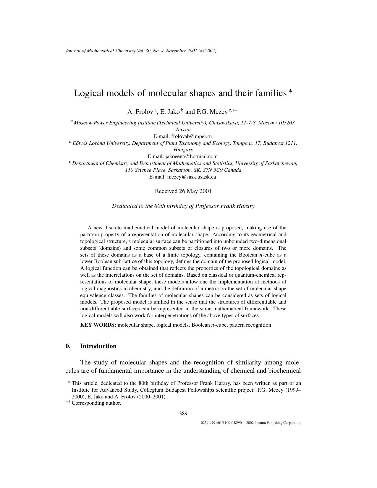 Logical Models of Molecular Shapes and Their Families by Unknown