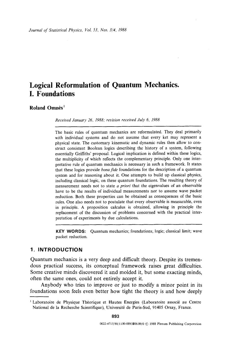 Logical reformulation of quantum mechanics. I. Foundations by Unknown