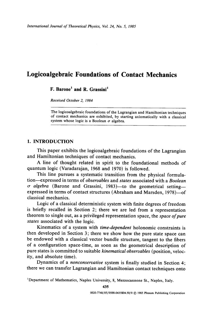 Logicoalgebraic foundations of contact mechanics by Unknown