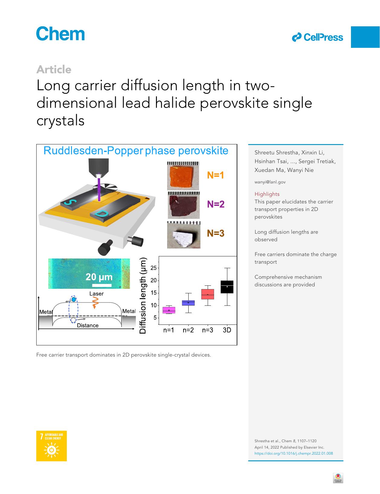Long carrier diffusion length in two-dimensional lead halide perovskite single crystals by unknow