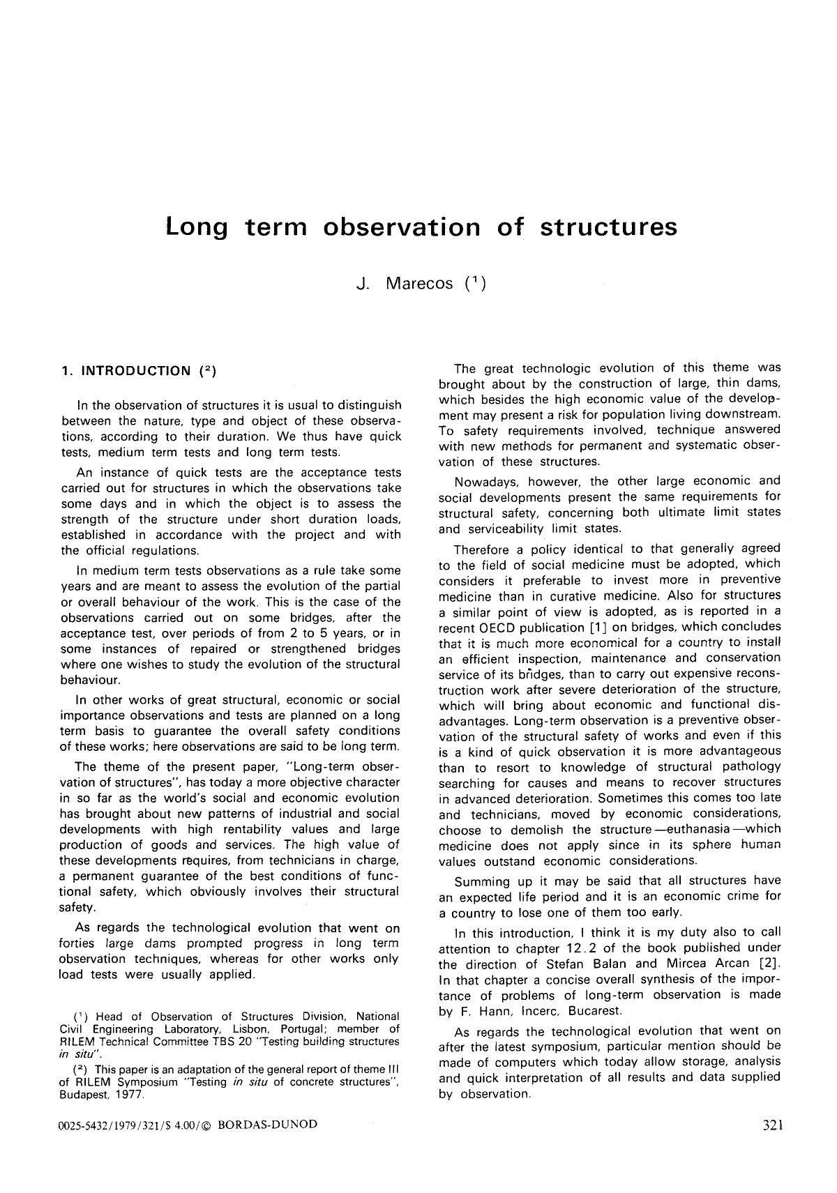 Long term observation of structures by Unknown