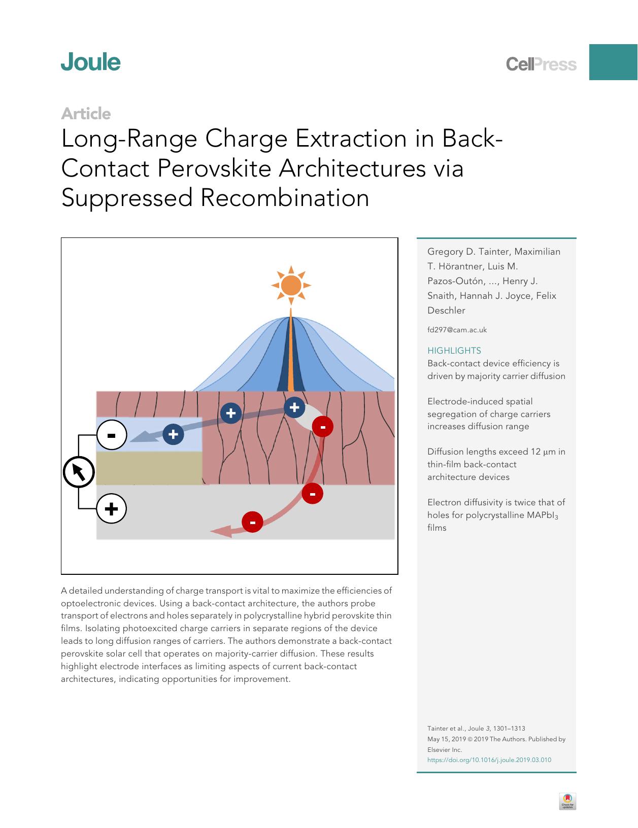 Long-Range Charge Extraction in Back-Contact Perovskite Architectures via Suppressed Recombination by unknow