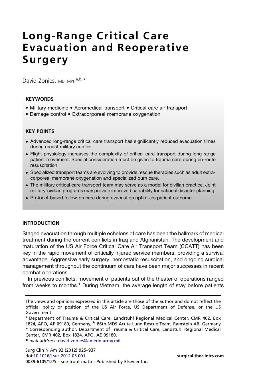 Long-Range Critical Care Evacuation and Reoperative Surgery by David Zonies MD MPH