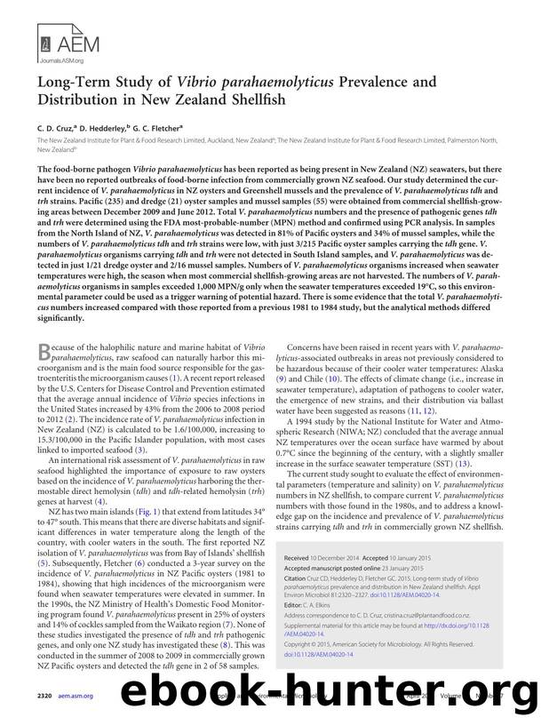 Long-Term Study of Vibrio parahaemolyticus Prevalence and Distribution in New Zealand Shellfish by C. D. Cruz D. Hedderley G. C. Fletcher