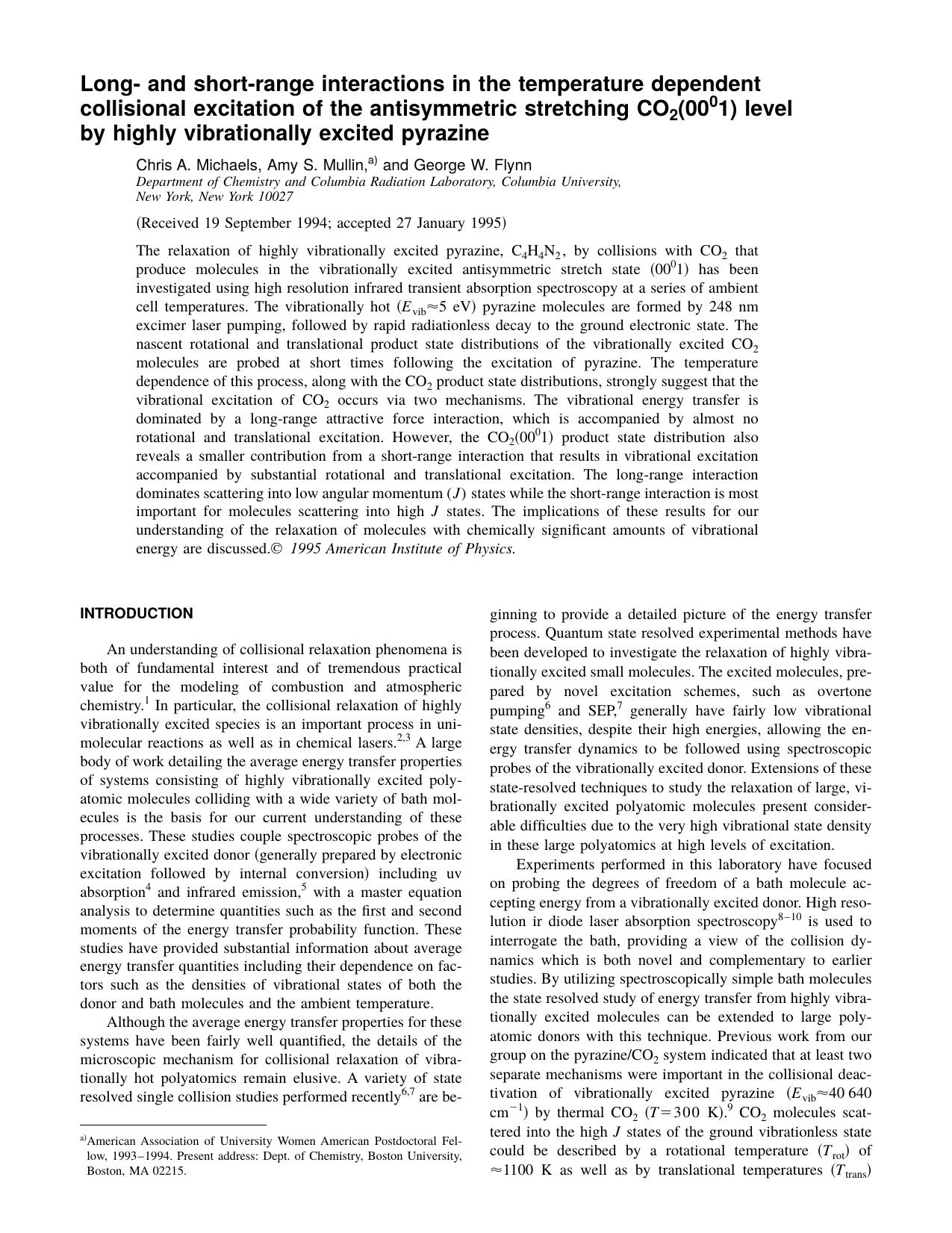 Long-and short-range interactions in the temperature by Chris A. Michaels & Amy S. Mullin & and George W