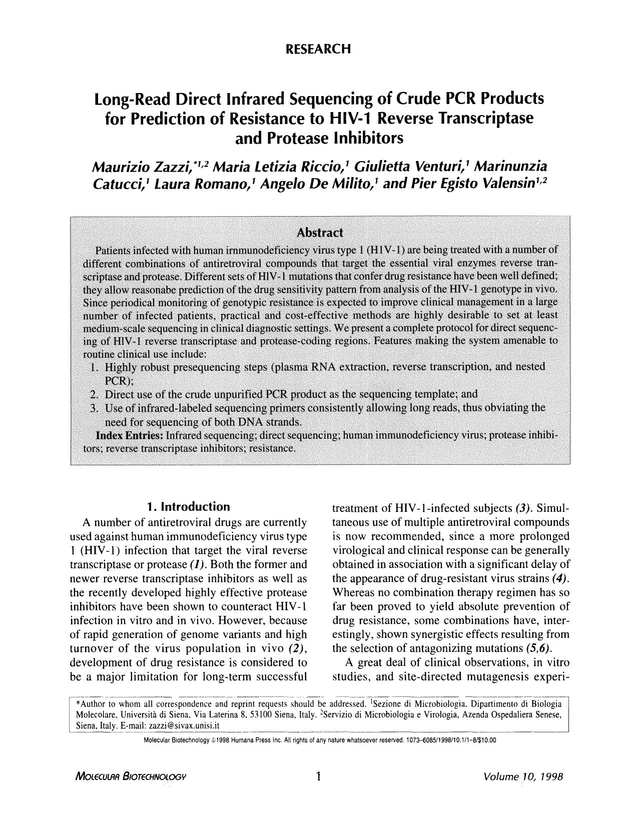 Long-read direct infrared sequencing of crude PCR products for prediction of resistance to HIV-1 reverse transcriptase and protease inhibitors by Unknown