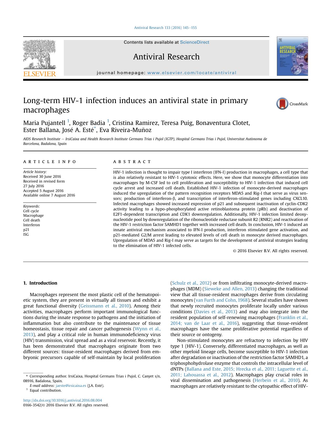 Long-term HIV-1 infection induces an antiviral state in primary macrophages by unknow