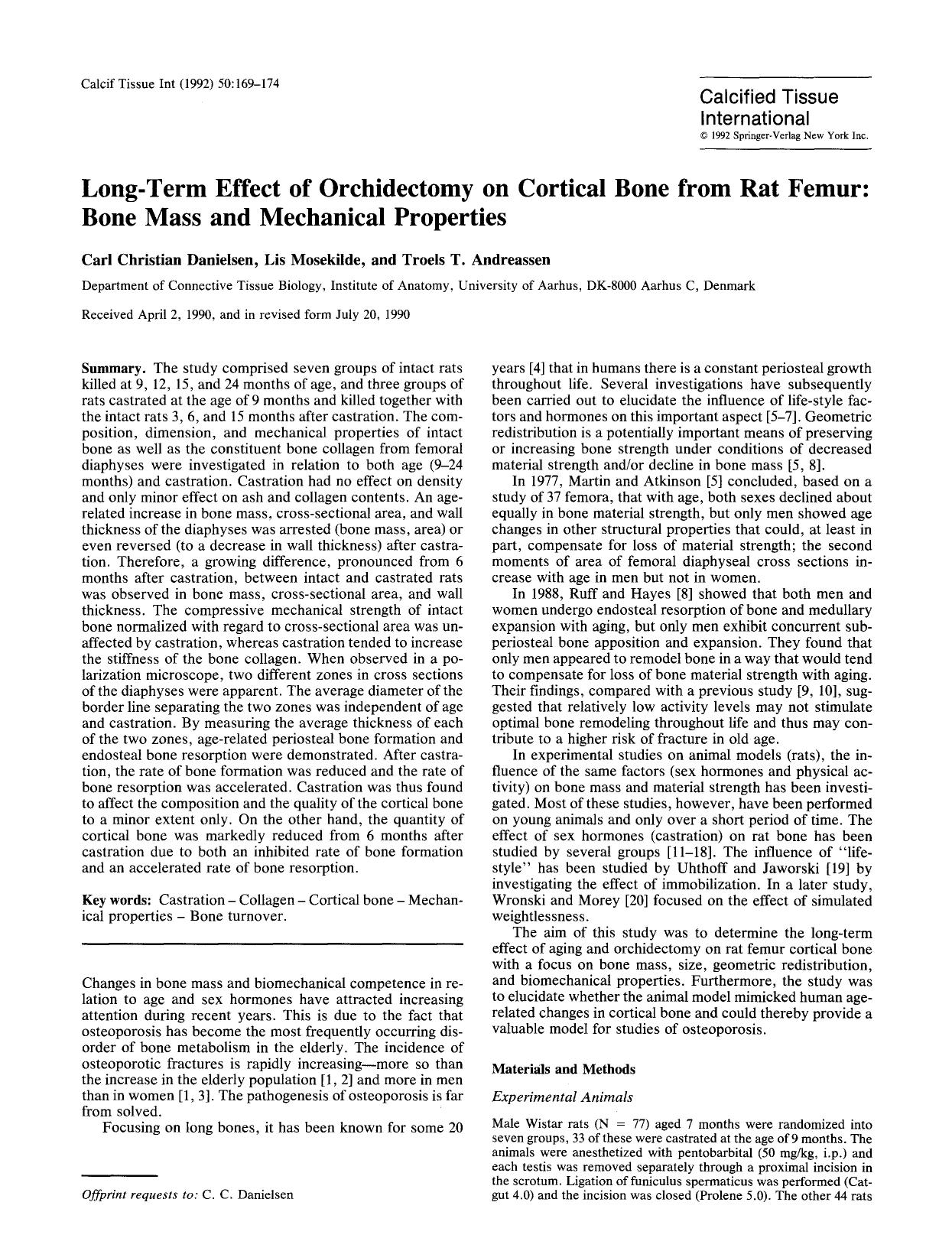 Long-term effect of orchidectomy on cortical bone from rat femur: Bone mass and mechanical properties by Unknown