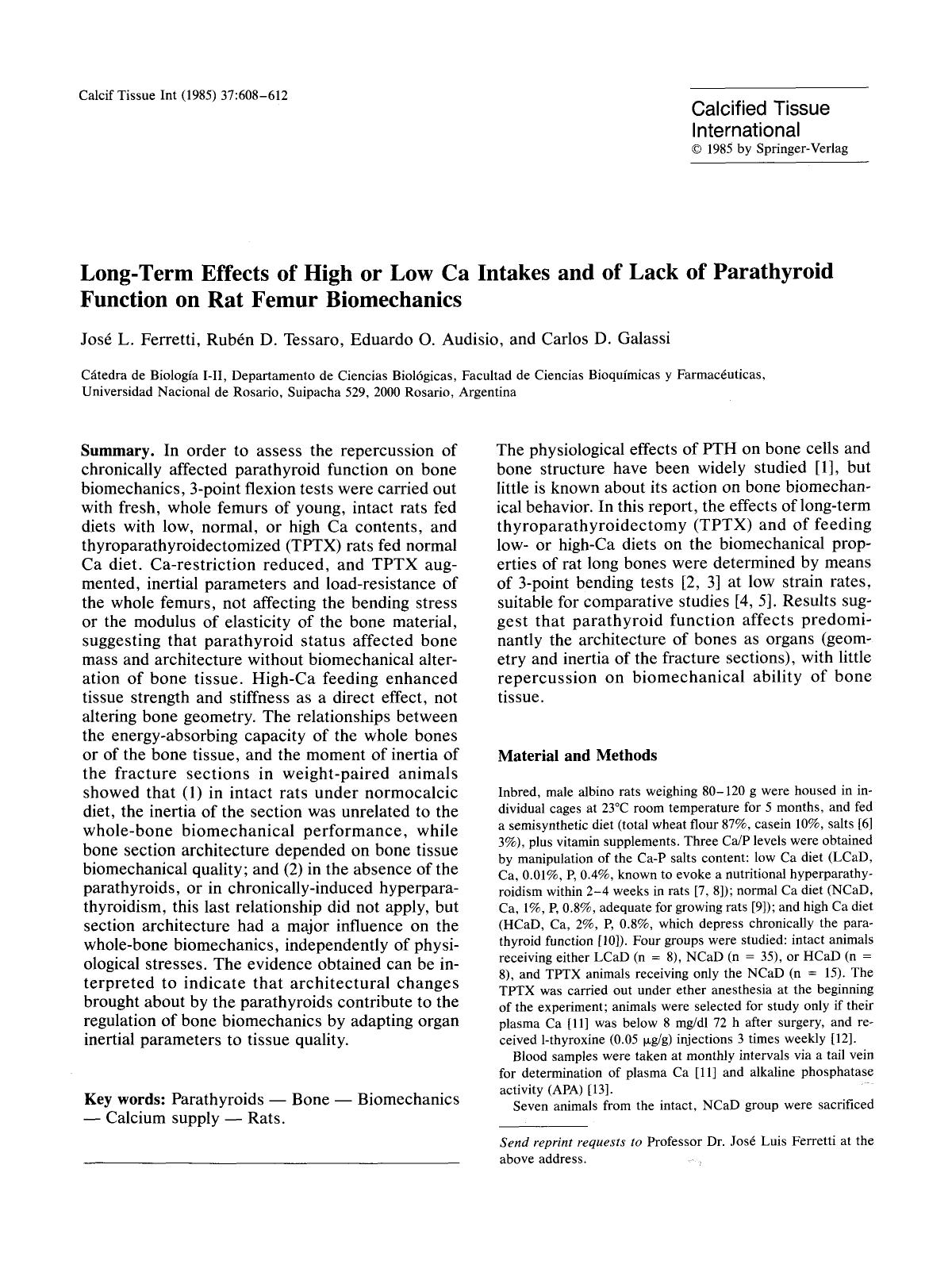 Long-term effects of high or low Ca intakes and of lack of parathyroid function on rat femur biomechanics by Unknown
