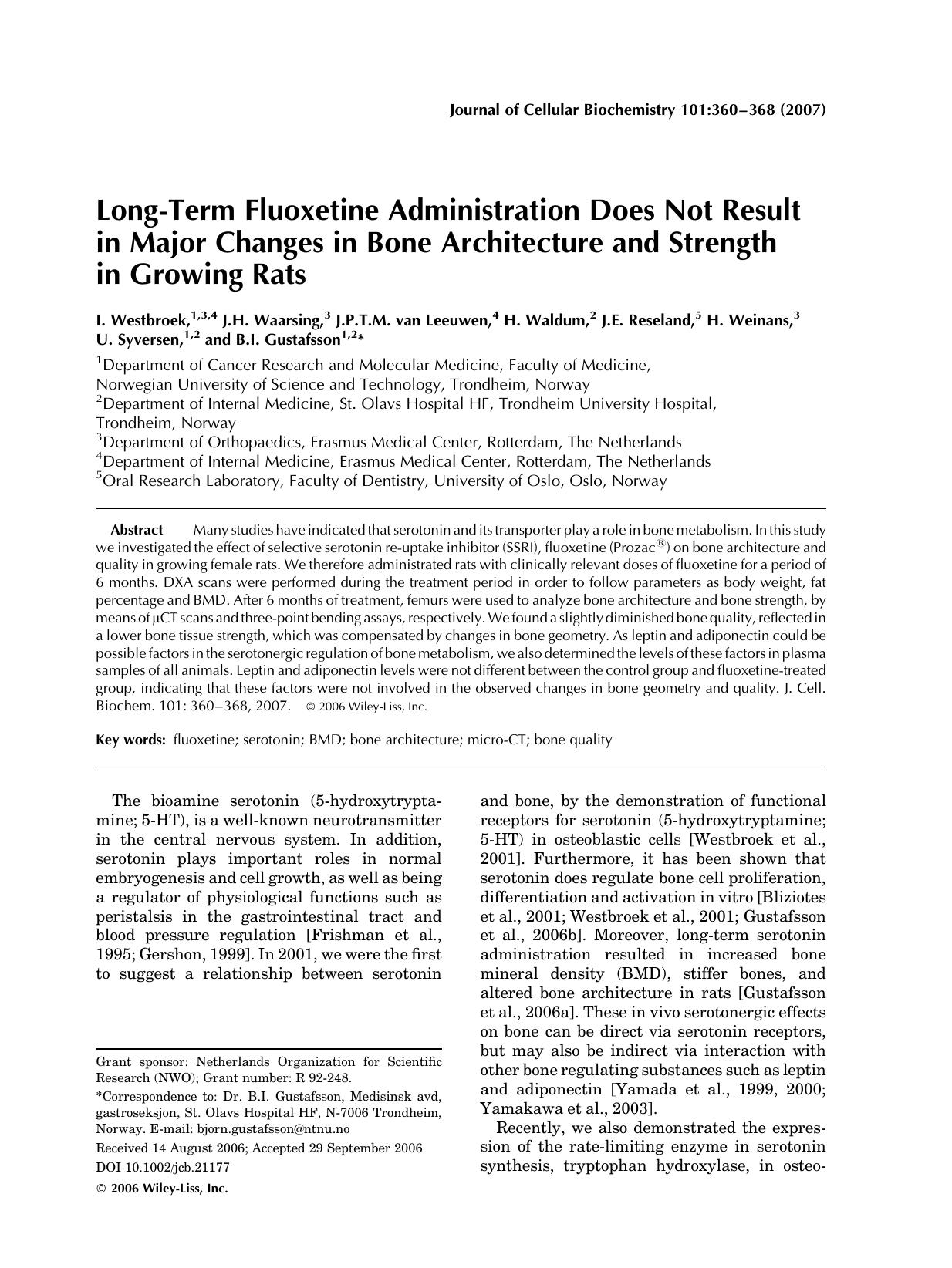 Long-term fluoxetine administration does not result in major changes in bone architecture and strength in growing rats by Unknown