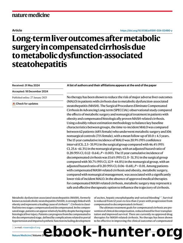 Long-term liver outcomes after metabolic surgery in compensated cirrhosis due to metabolic dysfunction-associated steatohepatitis by unknow