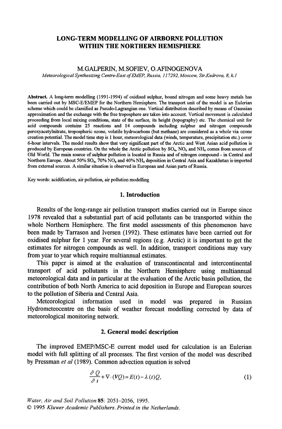 Long-term modelling of airborne pollution within the Northern Hemisphere by Unknown