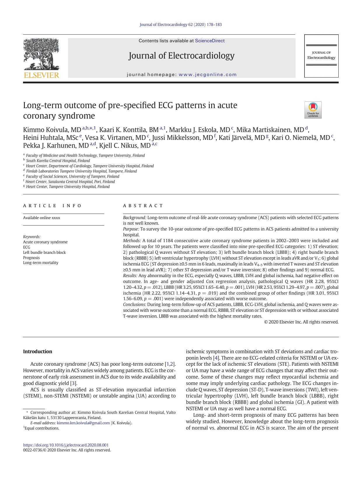 Long-term outcome of pre-specified ECG patterns in acute coronary syndrome by unknow
