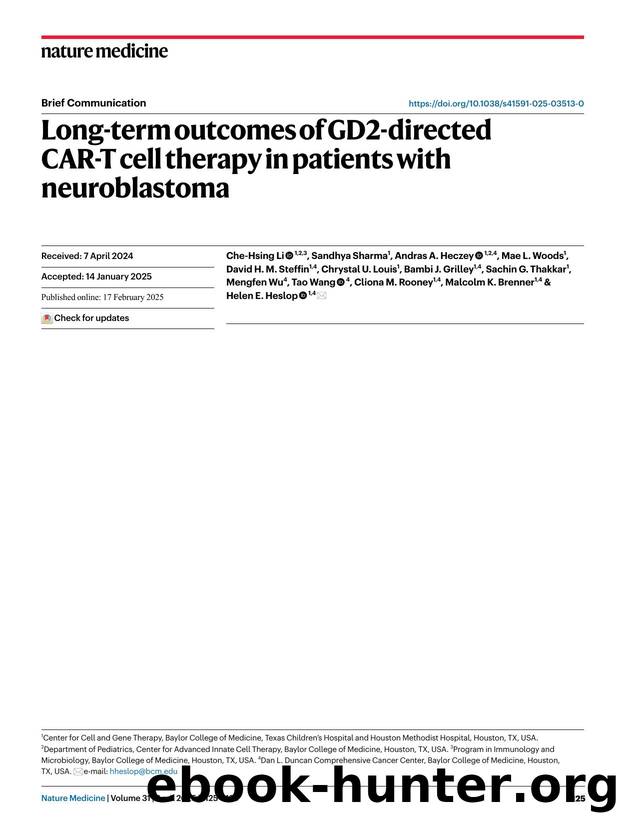 Long-term outcomes of GD2-directed CAR-T cell therapy in patients with neuroblastoma by unknow