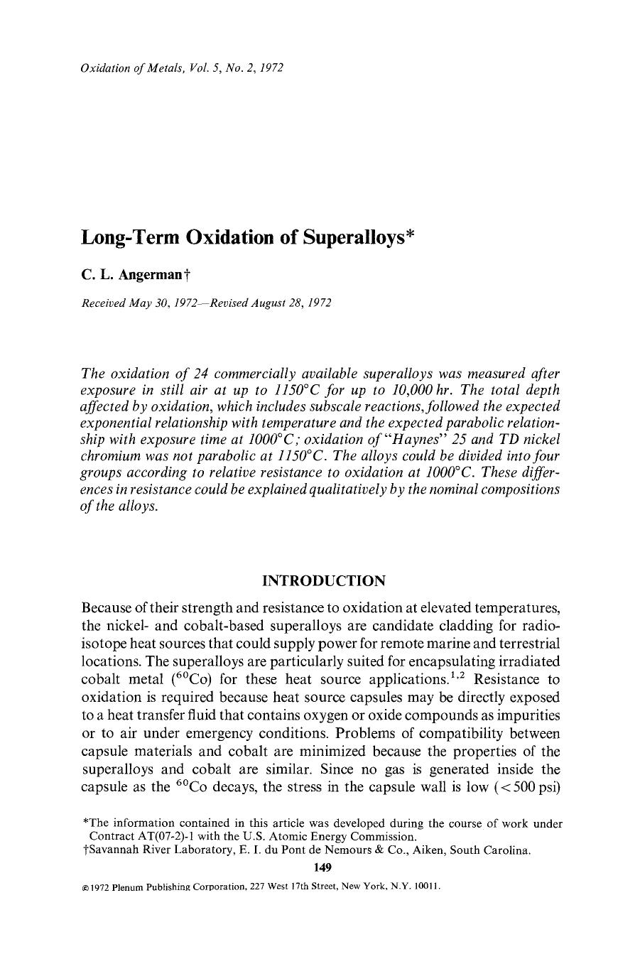Long-term oxidation of superalloys by Unknown