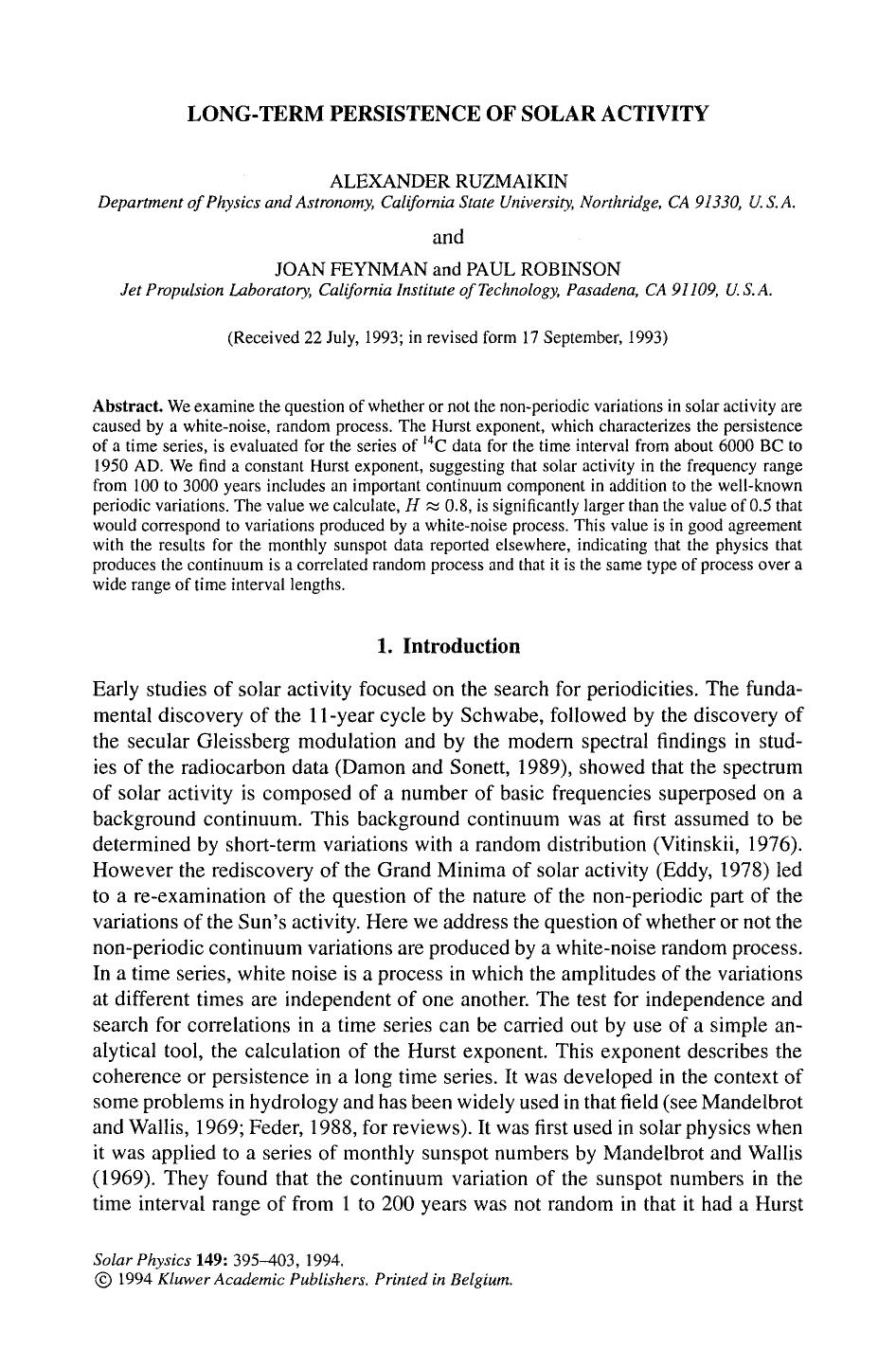 Long-term persistence of solar activity by Unknown