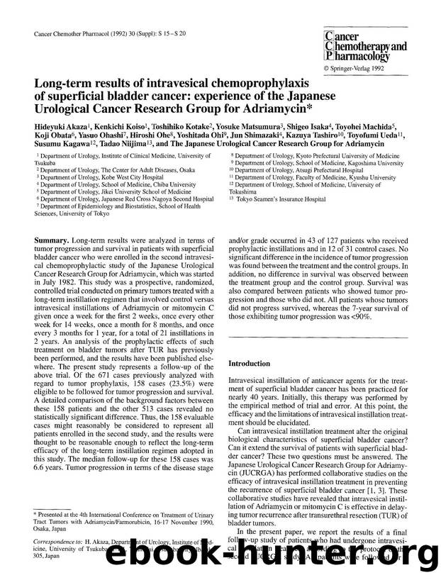 Long-term results of intravesical chemoprophylaxis of superficial bladder cancer: experience of the Japanese urological cancer research group for Adriamycin by Unknown