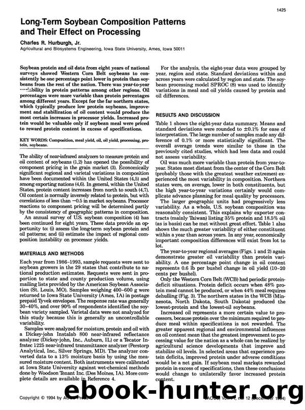 Long-term soybean composition patterns and their effect on processing by Unknown