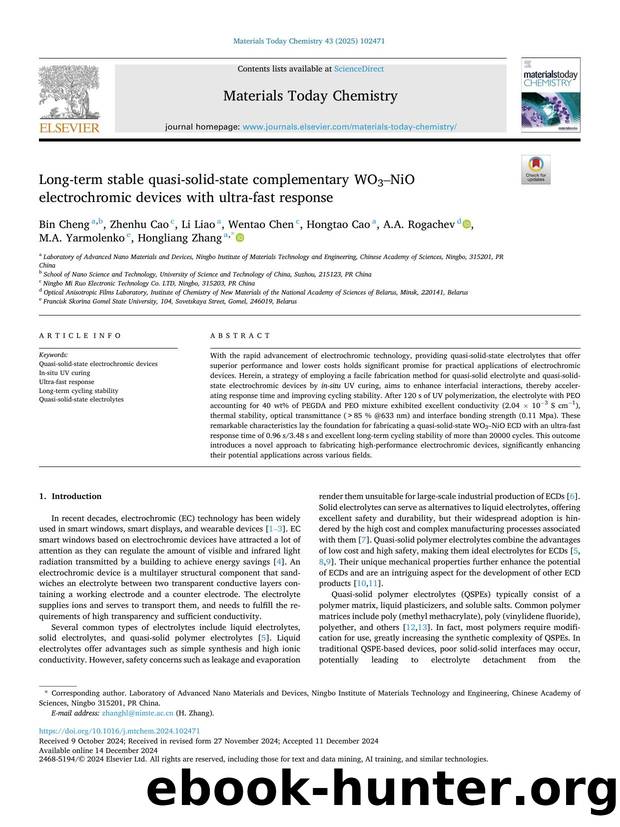 Long-term stable quasi-solid-state complementary WO3âNiO electrochromic devices with ultra-fast response by unknow