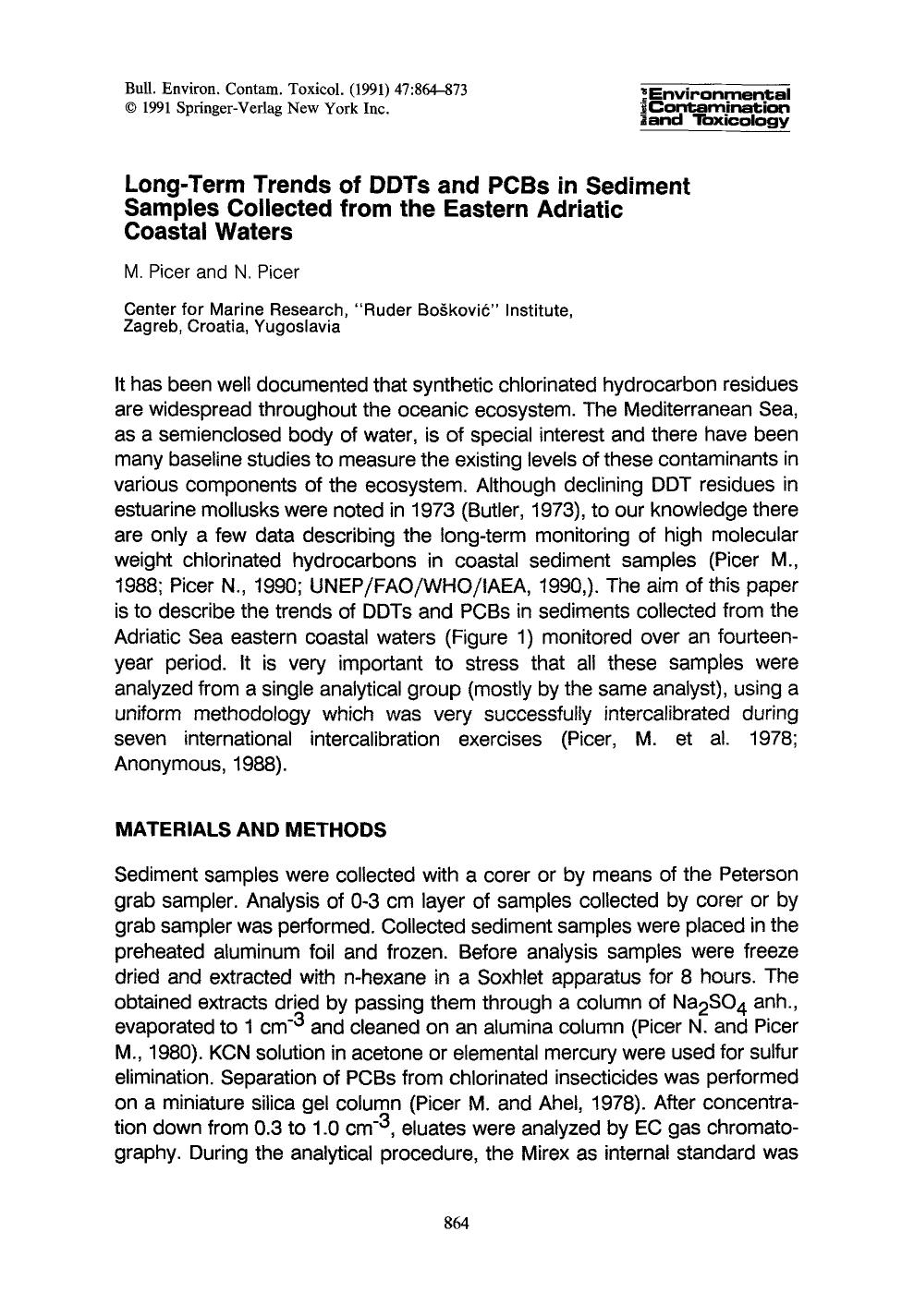 Long-term trends of DDTs and PCBs in sediment samples collected from the eastern adriatic coastal waters by Unknown