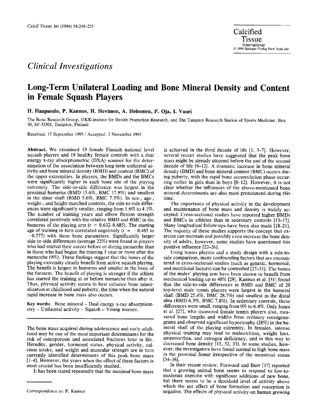Long-term unilateral loading and bone mineral density and content in female squash players by Unknown