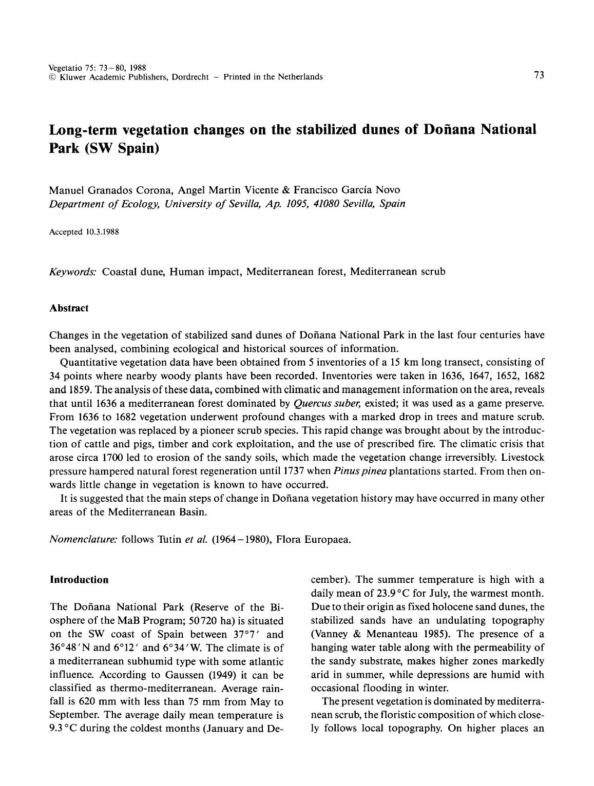 Long-term vegetation changes on the stabilized dunes of Doñana National Park (SW Spain) by Unknown