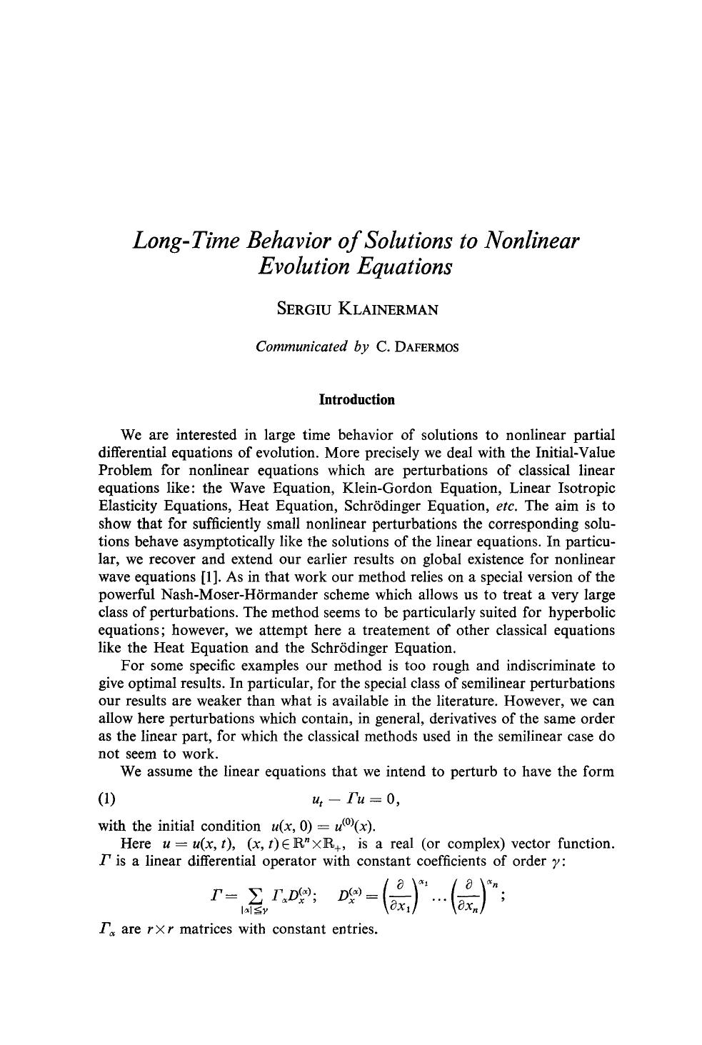 Long-time behavior of solutions to nonlinear evolution equations by Unknown