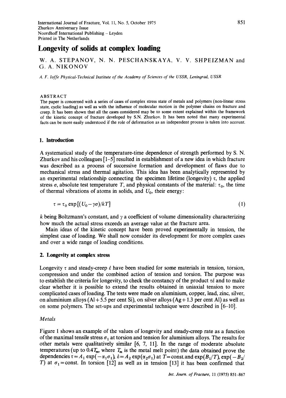 Longevity of solids at complex loading by Unknown