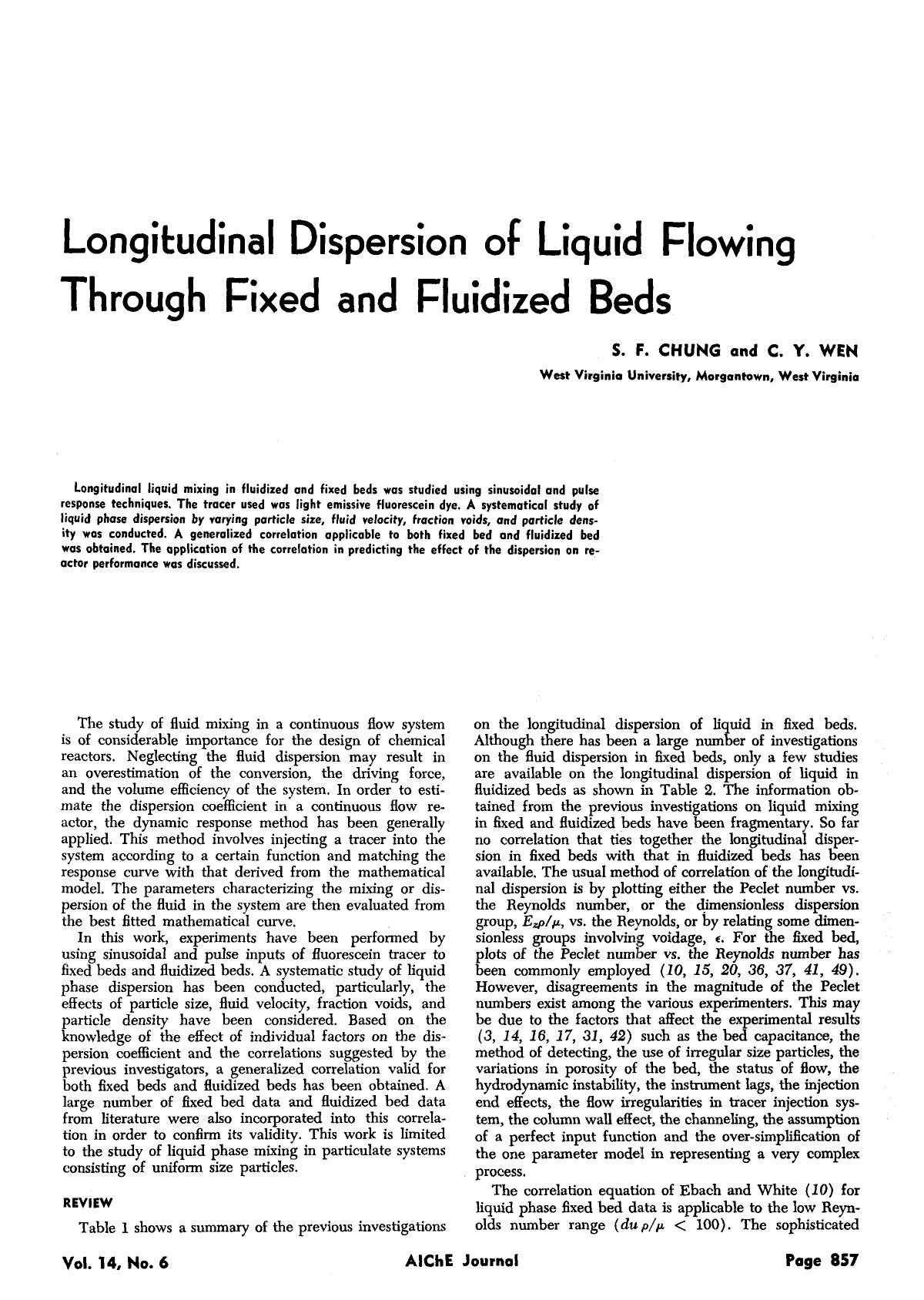 Longitudinal dispersion of liquid flowing through fixed and fluidized beds by Unknown