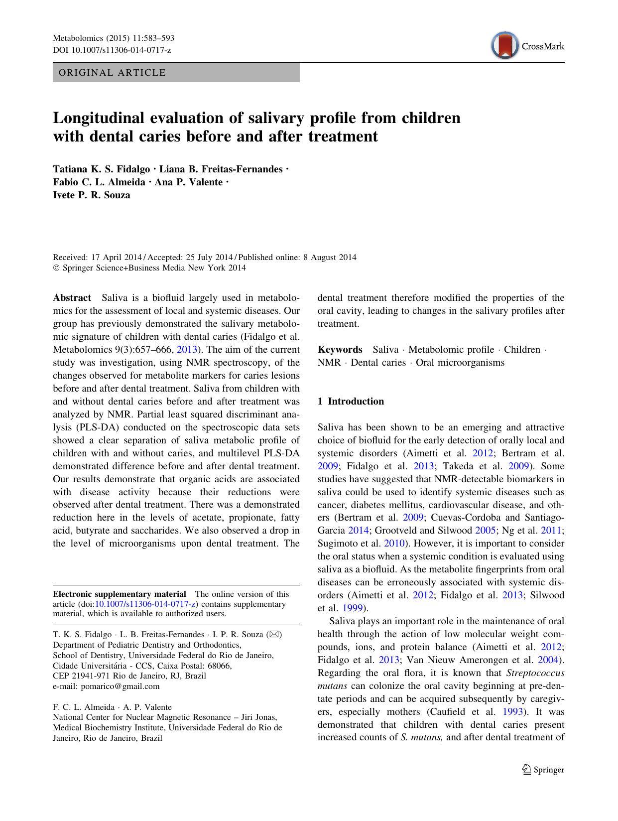 Longitudinal evaluation of salivary profile from children with dental caries before and after treatment by unknow
