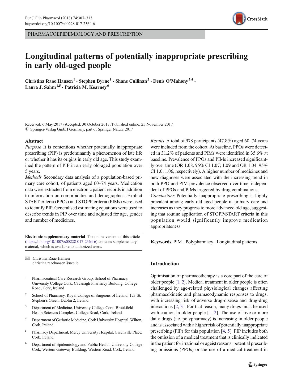 Longitudinal patterns of potentially inappropriate prescribing in early old-aged people by unknow