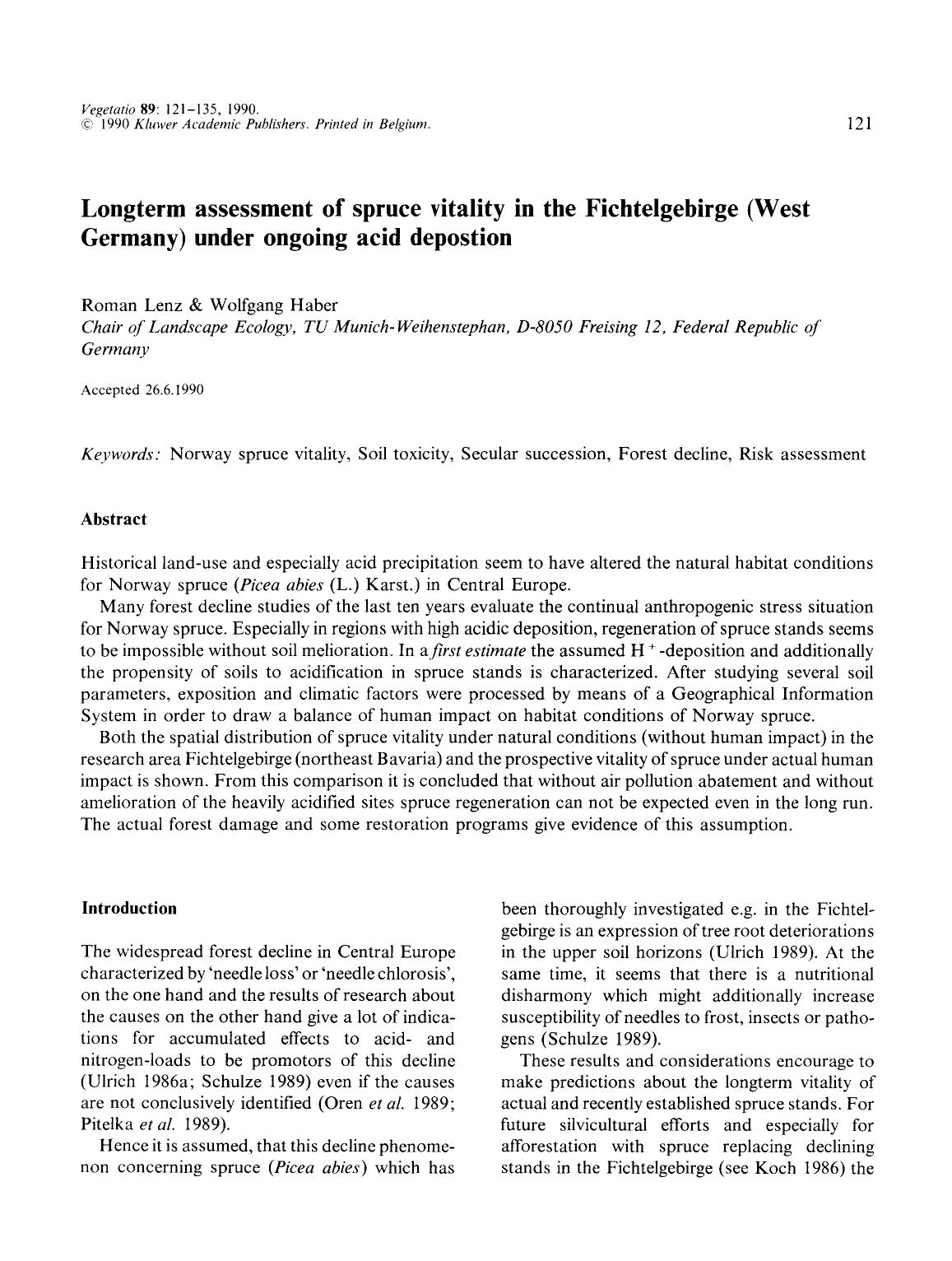 Longterm assessment of spruce vitality in the Fichtelgebirge (West Germany) under ongoing acid depostion by Unknown