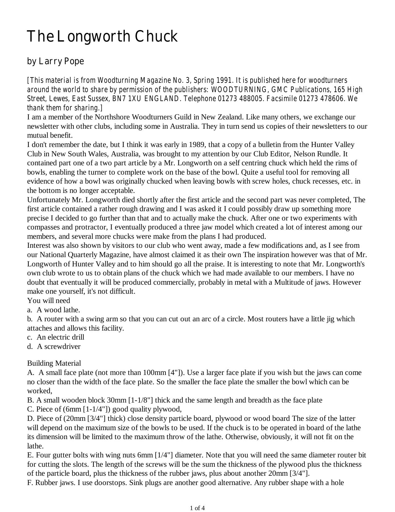 Longworth Chuck Article from Woodturning Magazine by Administrator
