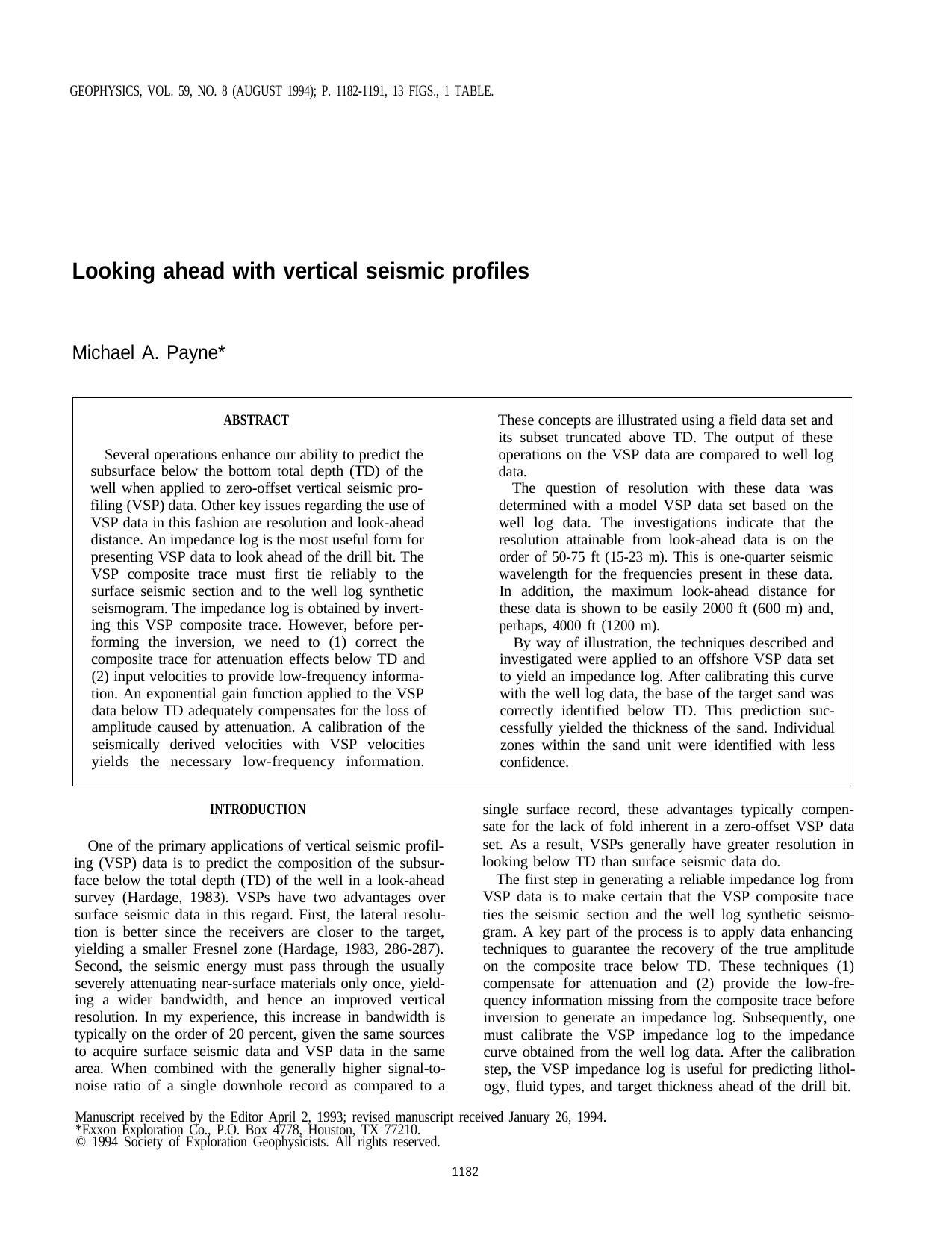 Looking ahead with vertical seismic profiles by M.A. Payne