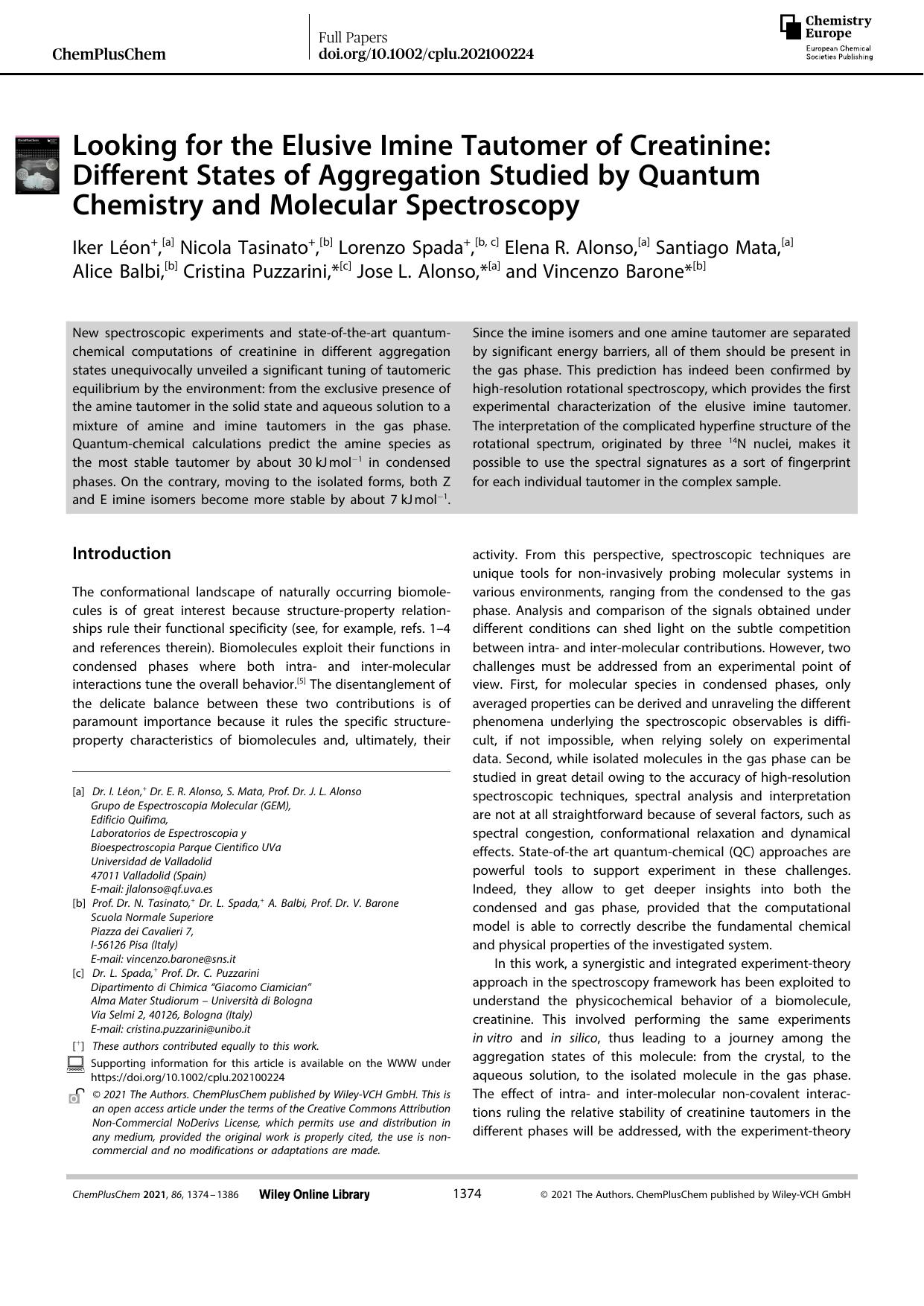 Looking for the Elusive Imine Tautomer of Creatinine: Different States of Aggregation Studied by Quantum Chemistry and Molecular Spectroscopy by Unknown