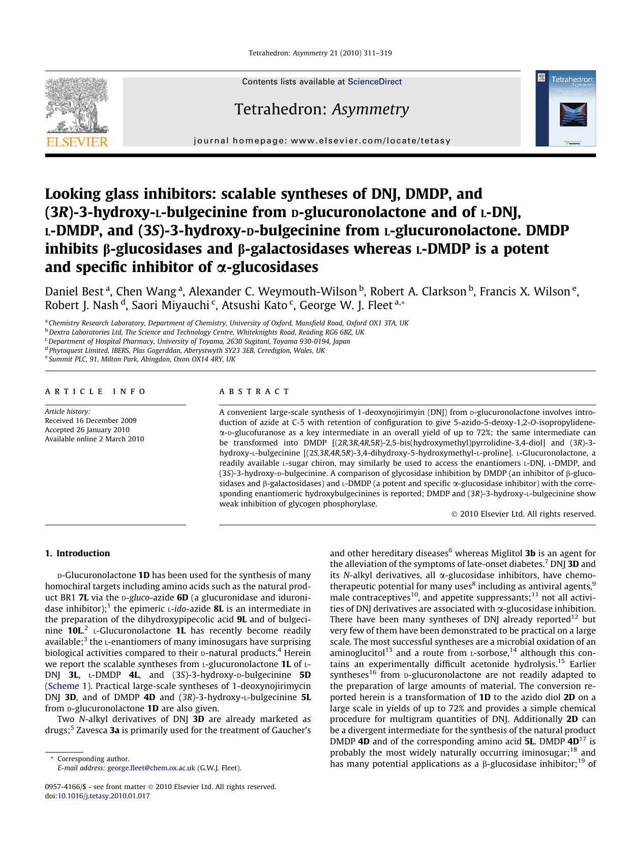 Looking glass inhibitors: scalable syntheses of DNJ, DMDP, and (3R)-3-hydroxy-l-bulgecinine from d-glucuronolactone and of l-DNJ, l-DMDP, and (3S)-3-hydroxy-d-bulgecinine from l-gl by unknow