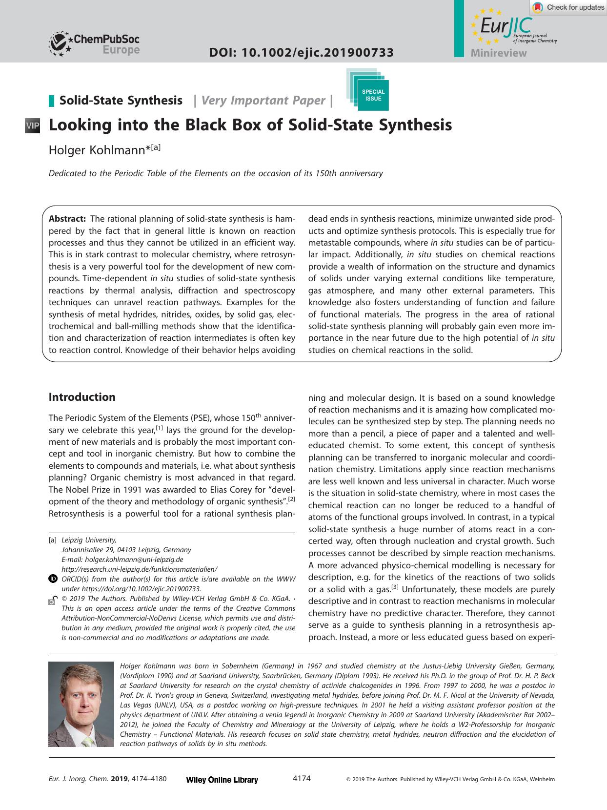 Looking into the Black Box of SolidâState Synthesis by Unknown