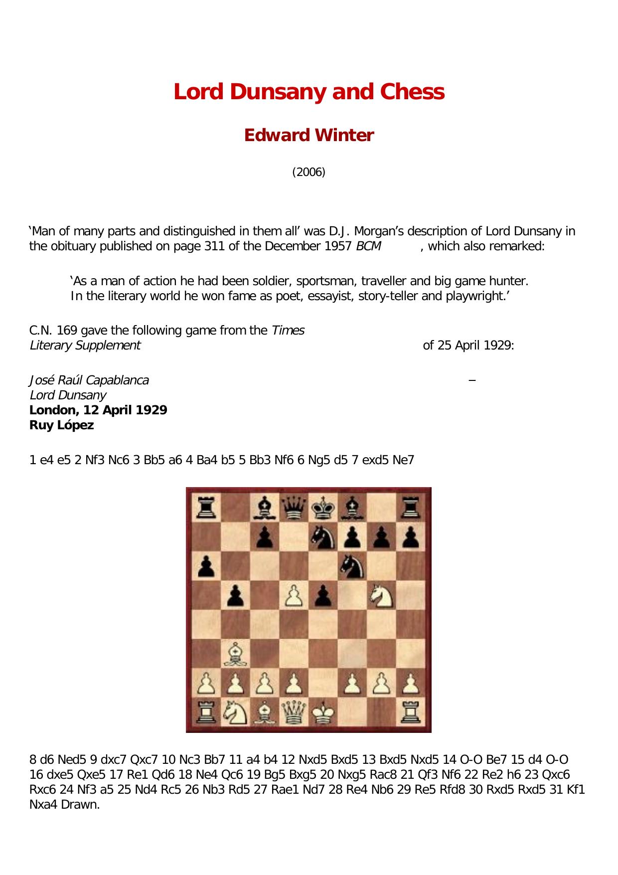 Lord Dunsany and Chess by Edward Winter