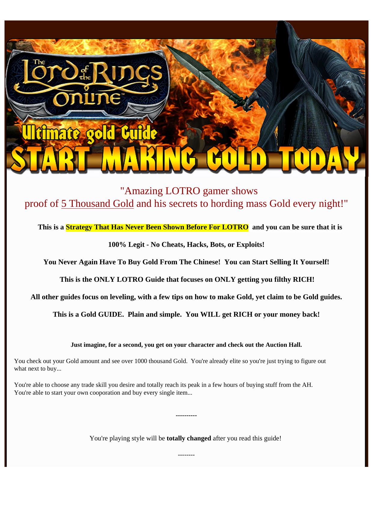 Lord Of The Rings Online Gold Guide-MMORPG- New Guide! by Best of Kuszter's Collection