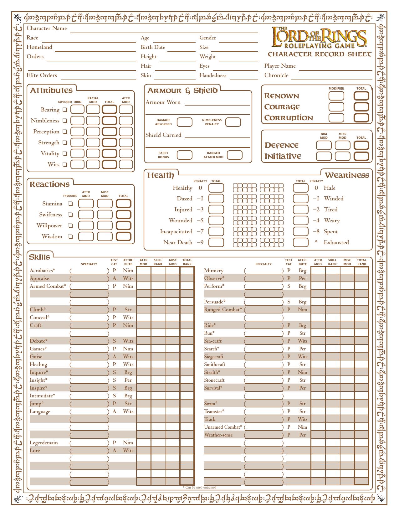 Lord of the Rings RPG Character Sheet 1.0.1 MERP Version II by Patrick Murphy A Mad Irishman Production (www.mad-irishman.net)