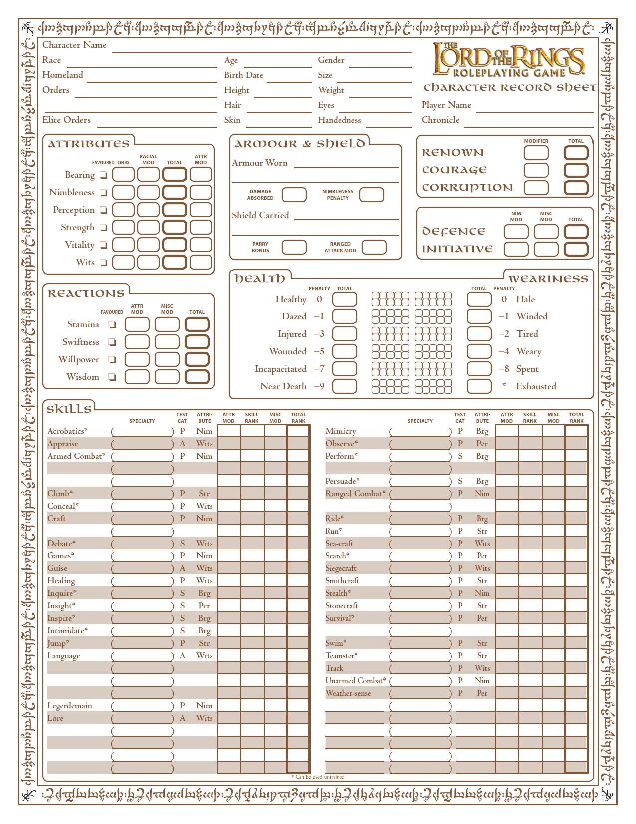 Lord of the Rings RPG Character Sheet 1.0.1 MERP Version by Patrick Murphy A Mad Irishman Production (www.mad-irishman.net)