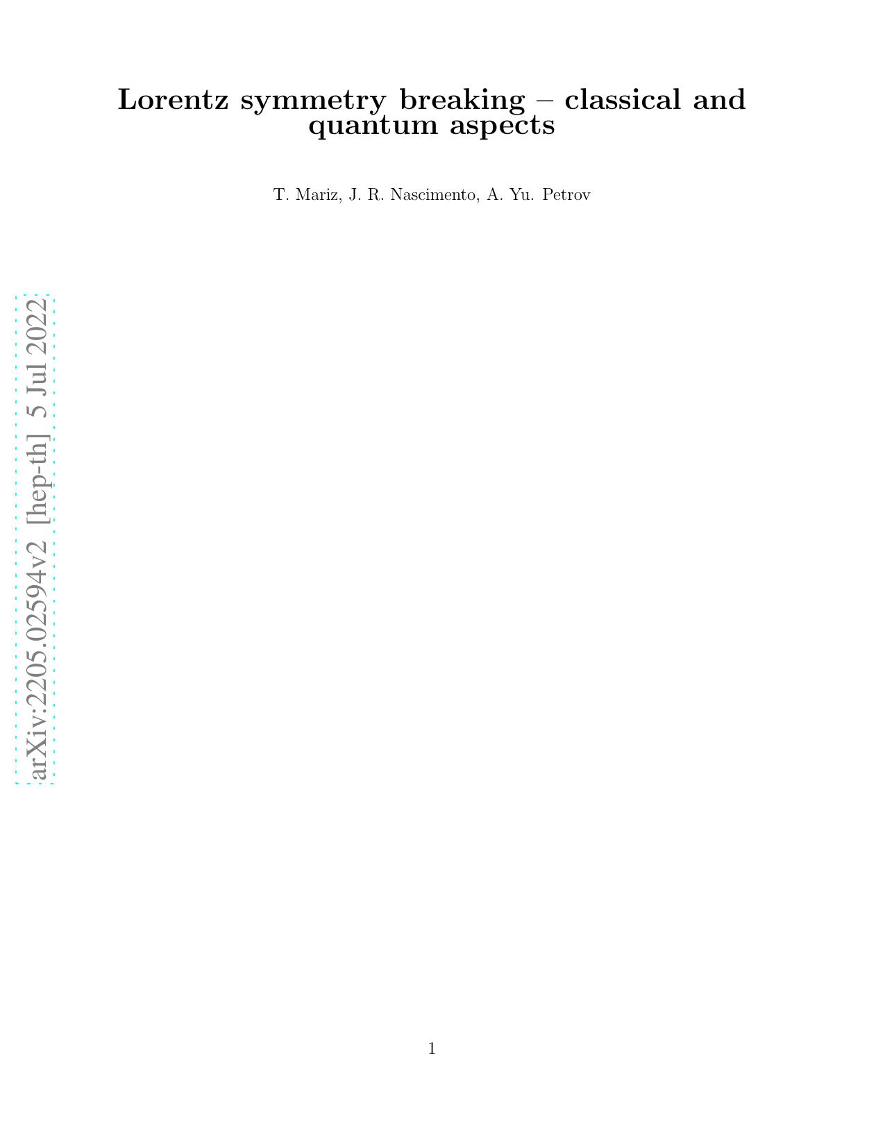 Lorentz Symmetry BreakingâClassical and Quantum Aspects: Classical and Quantum Aspects (SpringerBriefs in Physics) by Tiago Mariz Jose Roberto Nascimento Albert Petrov