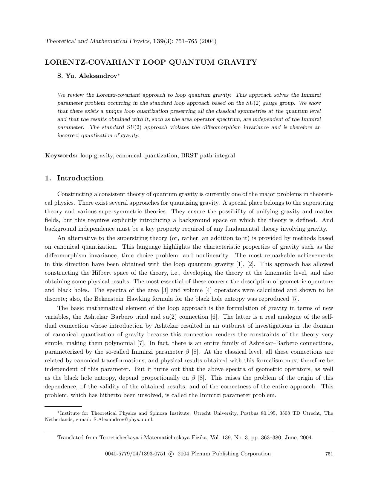 Lorentz-Covariant Loop Quantum Gravity by Unknown