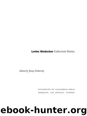 Lorine Niedecker by Niedecker Lorine Penberthy Jenny