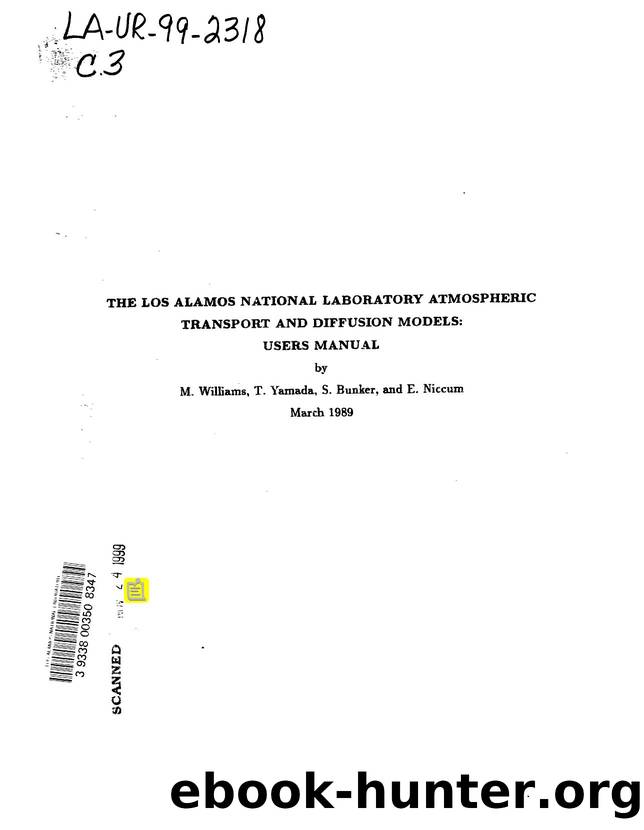 Los Alamos National Laboratory atmospheric transport and diffusion models   Users manual  None by LANL Research Library LWW Project