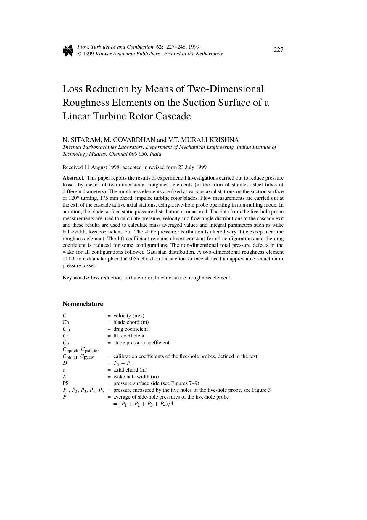 Loss Reduction by Means of Two-Dimensional Roughness Elements on the Suction Surface of a Linear Turbine Rotor Cascade by Unknown