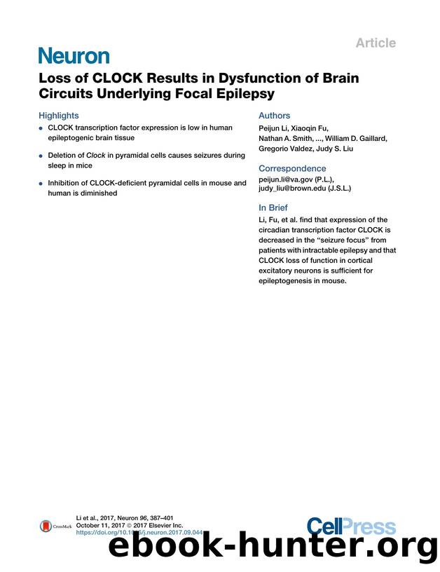 Loss of CLOCK Results in Dysfunction of Brain Circuits Underlying Focal Epilepsy by unknow