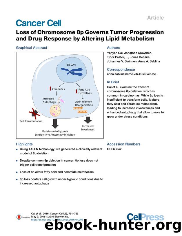 Loss of Chromosome 8p Governs Tumor Progression and Drug Response by Altering Lipid Metabolism by unknow